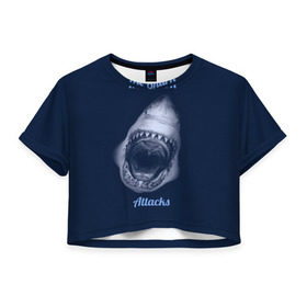 Женская футболка 3D укороченная с принтом the shark attacks , 100% полиэстер | круглая горловина, длина футболки до линии талии, рукава с отворотами | shark | акула | глубина | зубы | море | океан | пасть | укус | хищник