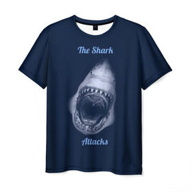 Мужская футболка 3D с принтом the shark attacks , 100% полиэфир | прямой крой, круглый вырез горловины, длина до линии бедер | shark | акула | глубина | зубы | море | океан | пасть | укус | хищник