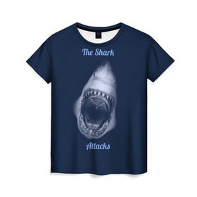 Женская футболка 3D с принтом the shark attacks , 100% полиэфир ( синтетическое хлопкоподобное полотно) | прямой крой, круглый вырез горловины, длина до линии бедер | shark | акула | глубина | зубы | море | океан | пасть | укус | хищник