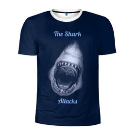 Мужская футболка 3D спортивная с принтом the shark attacks , 100% полиэстер с улучшенными характеристиками | приталенный силуэт, круглая горловина, широкие плечи, сужается к линии бедра | shark | акула | глубина | зубы | море | океан | пасть | укус | хищник
