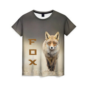 Женская футболка 3D с принтом Рыжий лис (fox) , 100% полиэфир ( синтетическое хлопкоподобное полотно) | прямой крой, круглый вырез горловины, длина до линии бедер | fox | животное | зверь | красивая | лес | лис | лиса | лисенок | лисица | лисичка | мех | патрикеевна | песец | плутовка | прикольная | природа | рыжая | рыжий цвет | сказка | хвост | хитрая | хищник