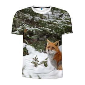 Мужская футболка 3D спортивная с принтом Лиса в зимнем лесу , 100% полиэстер с улучшенными характеристиками | приталенный силуэт, круглая горловина, широкие плечи, сужается к линии бедра | fox | животное | зверь | красивая | лес | лис | лиса | лисенок | лисица | лисичка | мех | патрикеевна | песец | плутовка | прикольная | природа | рыжая | рыжий цвет | сказка | хвост | хитрая | хищник