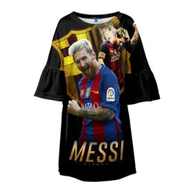 Детское платье 3D с принтом Messi , 100% полиэстер | прямой силуэт, чуть расширенный к низу. Круглая горловина, на рукавах — воланы | Тематика изображения на принте: barcelona | lionel  messi | messi | барса | барселона | лионель месси | футбол | футбольный  клуб барселона