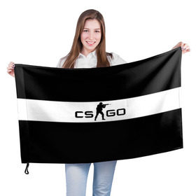 Флаг 3D с принтом CS GO черно-белый , 100% полиэстер | плотность ткани — 95 г/м2, размер — 67 х 109 см. Принт наносится с одной стороны | cs go | контер страйк | контра