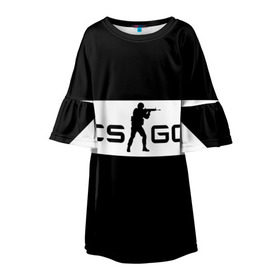 Детское платье 3D с принтом CS GO черно-белый , 100% полиэстер | прямой силуэт, чуть расширенный к низу. Круглая горловина, на рукавах — воланы | cs go | контер страйк | контра