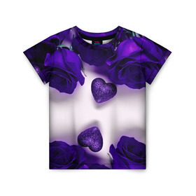 Детская футболка 3D с принтом Фиолетовые розы , 100% гипоаллергенный полиэфир | прямой крой, круглый вырез горловины, длина до линии бедер, чуть спущенное плечо, ткань немного тянется | flower | весна | красивые цветы | лето | природа | цветок | цветочки | цветы