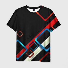 Мужская футболка 3D с принтом Soul geometry , 100% полиэфир | прямой крой, круглый вырез горловины, длина до линии бедер | 3d | грань | краски | кубик | кубики | линии | мозаика | прикольные | разноцветные | ребро | текстура | тени | узор