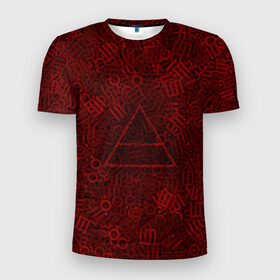Мужская футболка 3D спортивная с принтом 30 seconds to mars. символы , 100% полиэстер с улучшенными характеристиками | приталенный силуэт, круглая горловина, широкие плечи, сужается к линии бедра | глифы | знаки | красный | логотип | паттерн | рок | рокнрол | текстура | треугольник