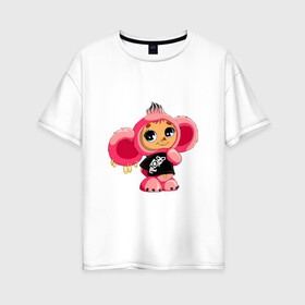 Женская футболка хлопок Oversize с принтом Чебурашка , 100% хлопок | свободный крой, круглый ворот, спущенный рукав, длина до линии бедер
 | Тематика изображения на принте: тату | хиппи | эмо