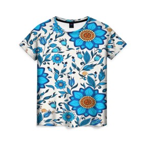Женская футболка 3D с принтом Цветочный узор , 100% полиэфир ( синтетическое хлопкоподобное полотно) | прямой крой, круглый вырез горловины, длина до линии бедер | 3d | весна | другие | красивые цветы | лето | полевой цветок | прикольные | природа | синие цветы | текстуры | цветочки | цветы