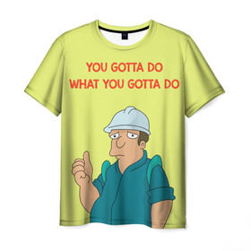 Мужская футболка 3D с принтом Работа , 100% полиэфир | прямой крой, круглый вырез горловины, длина до линии бедер | futurama | футурама