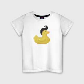 Детская футболка хлопок с принтом Утка-Элвис , 100% хлопок | круглый вырез горловины, полуприлегающий силуэт, длина до линии бедер | pixelart | пиксель арт | утка | элвис | элвис пресли