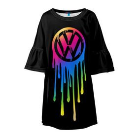 Детское платье 3D с принтом Volkswagen , 100% полиэстер | прямой силуэт, чуть расширенный к низу. Круглая горловина, на рукавах — воланы | brand | bright | car | color | drops | flow | germany | logo | rainbow | sign | spectrum | volkswagen | автомобиль | германия | знак | капли | логотип | марка | радуга | спектр | течет | цвет | яркий