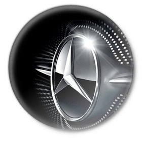 Значок с принтом Mercedes-Benz ,  металл | круглая форма, металлическая застежка в виде булавки | Тематика изображения на принте: car | germany | logo | make | mercedes benz | автомобиль | германия | логотип | марка | мерседес бенц