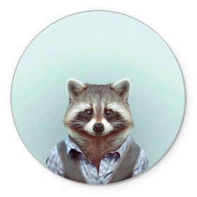 Коврик круглый с принтом Хипстер Енот , резина и полиэстер | круглая форма, изображение наносится на всю лицевую часть | raccoon | енот