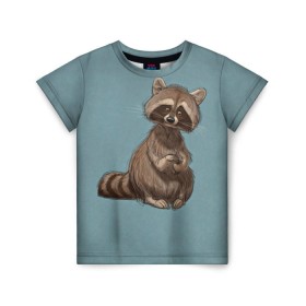 Детская футболка 3D с принтом Raccoon , 100% гипоаллергенный полиэфир | прямой крой, круглый вырез горловины, длина до линии бедер, чуть спущенное плечо, ткань немного тянется | raccoon | енот