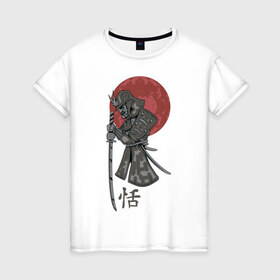 Женская футболка хлопок с принтом Самурай , 100% хлопок | прямой крой, круглый вырез горловины, длина до линии бедер, слегка спущенное плечо | воин | самурай | япония