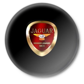 Значок с принтом Jaguar ,  металл | круглая форма, металлическая застежка в виде булавки | Тематика изображения на принте: brand | car | jaguar | logo | автомобиль | британия | логотип | марка