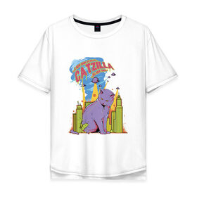 Мужская футболка хлопок Oversize с принтом Catzilla , 100% хлопок | свободный крой, круглый ворот, “спинка” длиннее передней части | годзилла | город | кот | кошка | монстр | нло