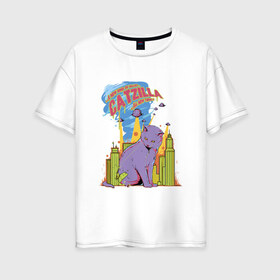 Женская футболка хлопок Oversize с принтом Catzilla , 100% хлопок | свободный крой, круглый ворот, спущенный рукав, длина до линии бедер
 | годзилла | город | кот | кошка | монстр | нло