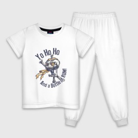 Детская пижама хлопок с принтом Yo Ho Ho , 100% хлопок |  брюки и футболка прямого кроя, без карманов, на брюках мягкая резинка на поясе и по низу штанин
 | Тематика изображения на принте: кости | пират | ром | скелет | череп