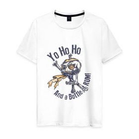 Мужская футболка хлопок с принтом Yo Ho Ho , 100% хлопок | прямой крой, круглый вырез горловины, длина до линии бедер, слегка спущенное плечо. | кости | пират | ром | скелет | череп