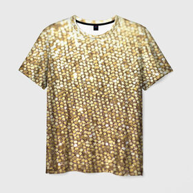 Мужская футболка 3D с принтом Золото , 100% полиэфир | прямой крой, круглый вырез горловины, длина до линии бедер | пайетки | текстура | чешуя