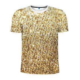 Мужская футболка 3D спортивная с принтом Золото , 100% полиэстер с улучшенными характеристиками | приталенный силуэт, круглая горловина, широкие плечи, сужается к линии бедра | Тематика изображения на принте: пайетки | текстура | чешуя
