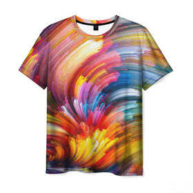 Мужская футболка 3D с принтом Яркие краски , 100% полиэфир | прямой крой, круглый вырез горловины, длина до линии бедер | 2017 | классно | красиво | мазки | радуга | фестиваль красок | холи | яркие краски