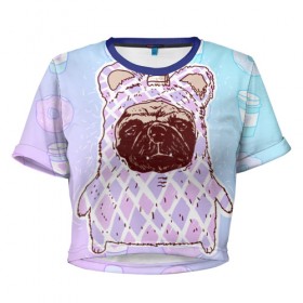 Женская футболка 3D укороченная с принтом мопс-единорог , 100% полиэстер | круглая горловина, длина футболки до линии талии, рукава с отворотами | dog | mops | tmblr | tumbler | unicorn | единорог | мопс