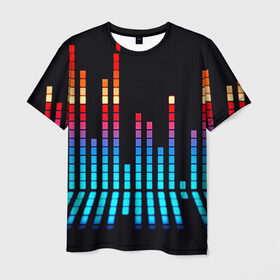 Мужская футболка 3D с принтом Эквалайзер неон , 100% полиэфир | прямой крой, круглый вырез горловины, длина до линии бедер | музыка | полосы | разноцветный | яркий
