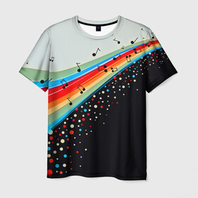 Мужская футболка 3D с принтом Музыка , 100% полиэфир | прямой крой, круглый вырез горловины, длина до линии бедер | watercolor | абстракция красок | брызги красок | краска | круги | музыка | ноты | потертость красок