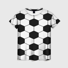 Женская футболка 3D с принтом Футбольный мяч , 100% полиэфир ( синтетическое хлопкоподобное полотно) | прямой крой, круглый вырез горловины, длина до линии бедер | 