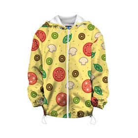 Детская куртка 3D с принтом Pizza , 100% полиэстер | застежка — молния, подол и капюшон оформлены резинкой с фиксаторами, по бокам — два кармана без застежек, один потайной карман на груди, плотность верхнего слоя — 90 г/м2; плотность флисового подклада — 260 г/м2 | hipster | pizza | swag | еда | пицца | свэг | хипстер