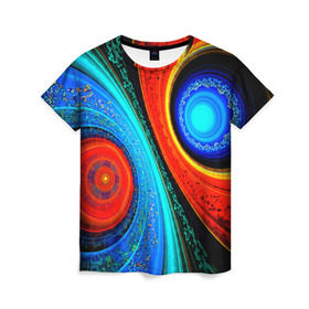 Женская футболка 3D с принтом Двойной фрактал , 100% полиэфир ( синтетическое хлопкоподобное полотно) | прямой крой, круглый вырез горловины, длина до линии бедер | абстракция | цветные | яркие