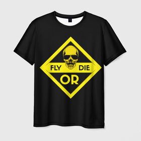 Мужская футболка 3D с принтом FORD , 100% полиэфир | прямой крой, круглый вырез горловины, длина до линии бедер | Тематика изображения на принте: die | fly | mustache | or | skull | yellow | желтый | летай или умри | усы | череп