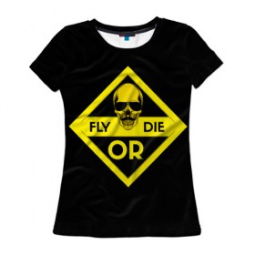 Женская футболка 3D с принтом FORD , 100% полиэфир ( синтетическое хлопкоподобное полотно) | прямой крой, круглый вырез горловины, длина до линии бедер | Тематика изображения на принте: die | fly | mustache | or | skull | yellow | желтый | летай или умри | усы | череп