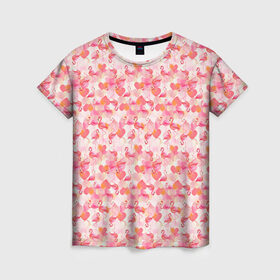 Женская футболка 3D с принтом Розовый фламинго , 100% полиэфир ( синтетическое хлопкоподобное полотно) | прямой крой, круглый вырез горловины, длина до линии бедер | камуфляж | паттерн | птицы | розовый