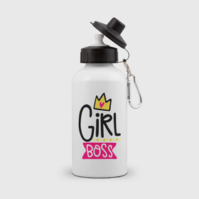 Бутылка спортивная с принтом Girl Boss , металл | емкость — 500 мл, в комплекте две пластиковые крышки и карабин для крепления | Тематика изображения на принте: девочка | девчачья