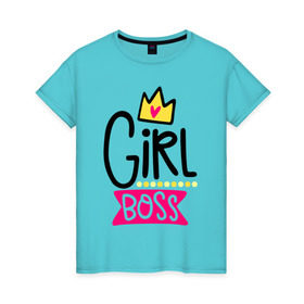 Женская футболка хлопок с принтом Girl Boss , 100% хлопок | прямой крой, круглый вырез горловины, длина до линии бедер, слегка спущенное плечо | девочка | девчачья