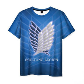 Мужская футболка 3D с принтом Scouting Legion , 100% полиэфир | прямой крой, круглый вырез горловины, длина до линии бедер | attack on titan | wings | атака титанов | крылья свободы