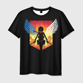 Мужская футболка 3D с принтом Атака Титанов , 100% полиэфир | прямой крой, круглый вырез горловины, длина до линии бедер | attack on titan | wings | атака титанов | крылья свободы | микаса