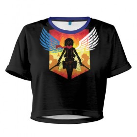 Женская футболка 3D укороченная с принтом Атака Титанов , 100% полиэстер | круглая горловина, длина футболки до линии талии, рукава с отворотами | attack on titan | wings | атака титанов | крылья свободы | микаса