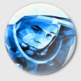 Значок с принтом Гагарин ,  металл | круглая форма, металлическая застежка в виде булавки | 3d | арт | гагарин | другие | космонавт | космонавтики | космос | полигоны | прикольные | текстуры | яркие