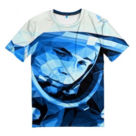 Мужская футболка 3D с принтом Гагарин , 100% полиэфир | прямой крой, круглый вырез горловины, длина до линии бедер | 3d | арт | гагарин | другие | космонавт | космонавтики | космос | полигоны | прикольные | текстуры | яркие