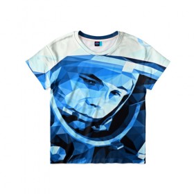 Детская футболка 3D с принтом Гагарин , 100% гипоаллергенный полиэфир | прямой крой, круглый вырез горловины, длина до линии бедер, чуть спущенное плечо, ткань немного тянется | 3d | арт | гагарин | другие | космонавт | космонавтики | космос | полигоны | прикольные | текстуры | яркие
