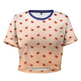 Женская футболка 3D укороченная с принтом лисица паттерн low poly , 100% полиэстер | круглая горловина, длина футболки до линии талии, рукава с отворотами | low poly | pattern | запечатка | звери | лес | лиса | лисица | лисичка | оранжевый | паттерн