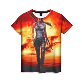 Женская футболка 3D с принтом Tomb Raider , 100% полиэфир ( синтетическое хлопкоподобное полотно) | прямой крой, круглый вырез горловины, длина до линии бедер | 
