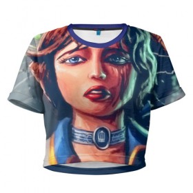 Женская футболка 3D укороченная с принтом BioShock Infinite , 100% полиэстер | круглая горловина, длина футболки до линии талии, рукава с отворотами | elizabeth | биошок | элизабет