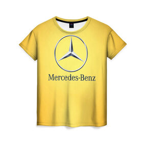 Женская футболка 3D с принтом Yellow Benz , 100% полиэфир ( синтетическое хлопкоподобное полотно) | прямой крой, круглый вырез горловины, длина до линии бедер | car | mercedes | авто | мерседес